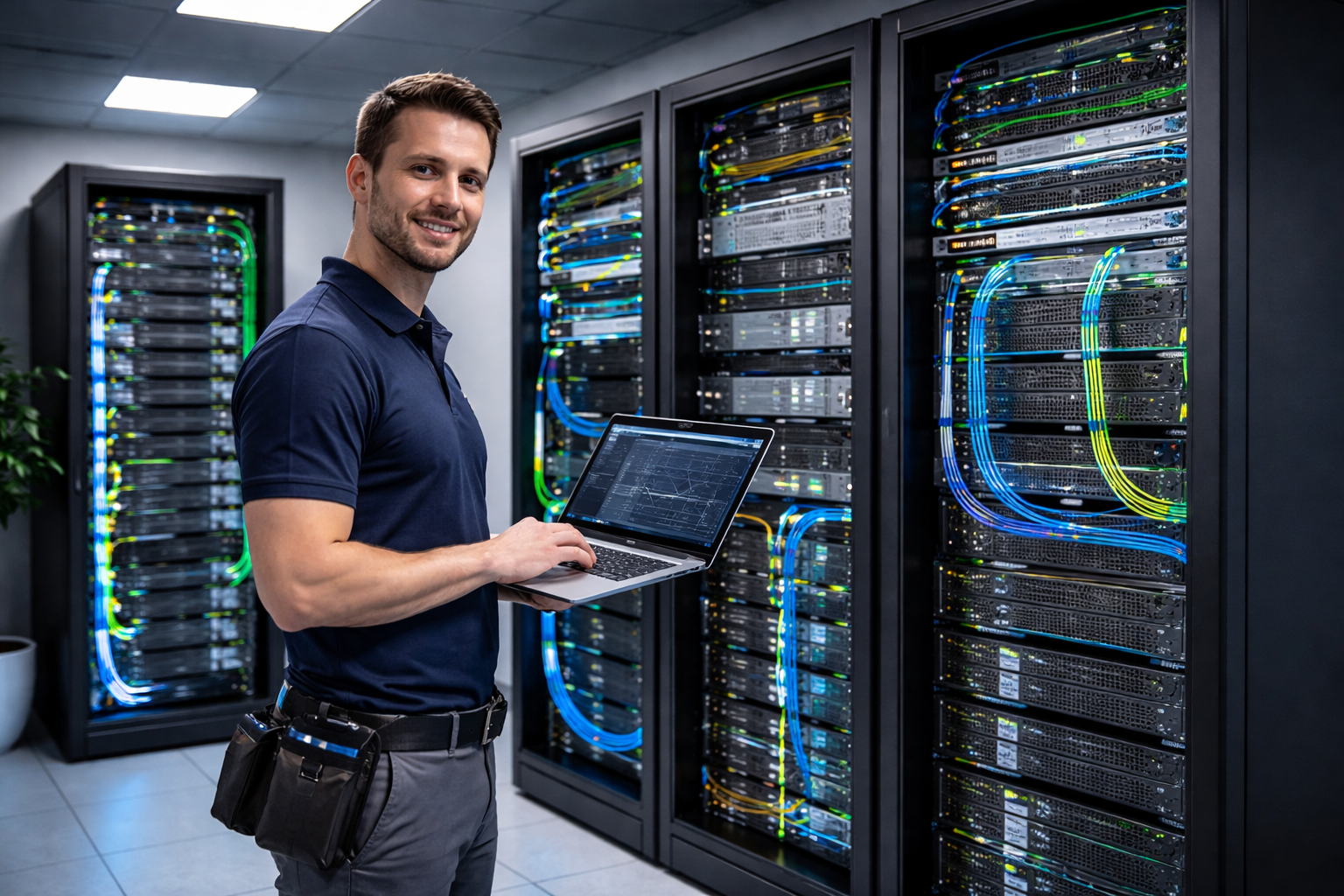 Professional IT technician managing server infrastructure