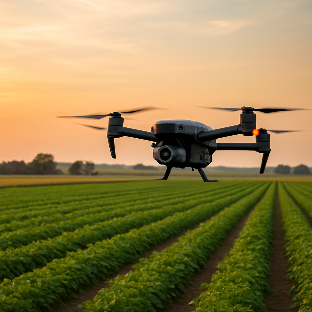 Drone capturing aerial farm image